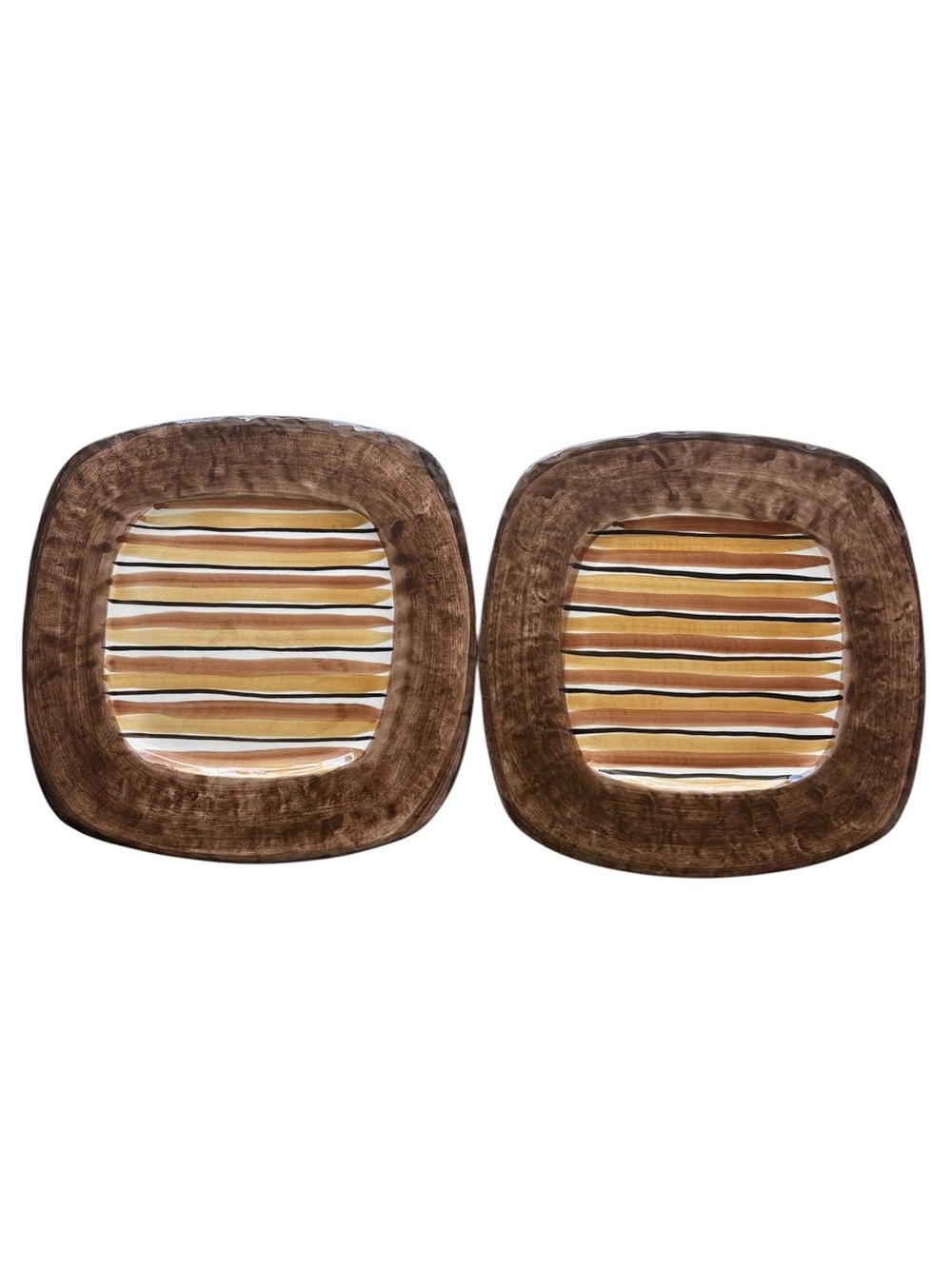 Zanolli Hand-Painted Italian Ceramic Square Striped Plates - Set of 2